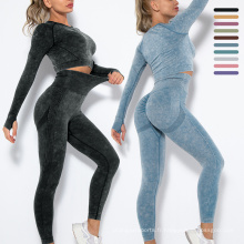 Tummy Control Yoga Sports Wear Strectum Sport Sport Sport Sport pour femmes Laispuez les ensembles de yoga à manches longues